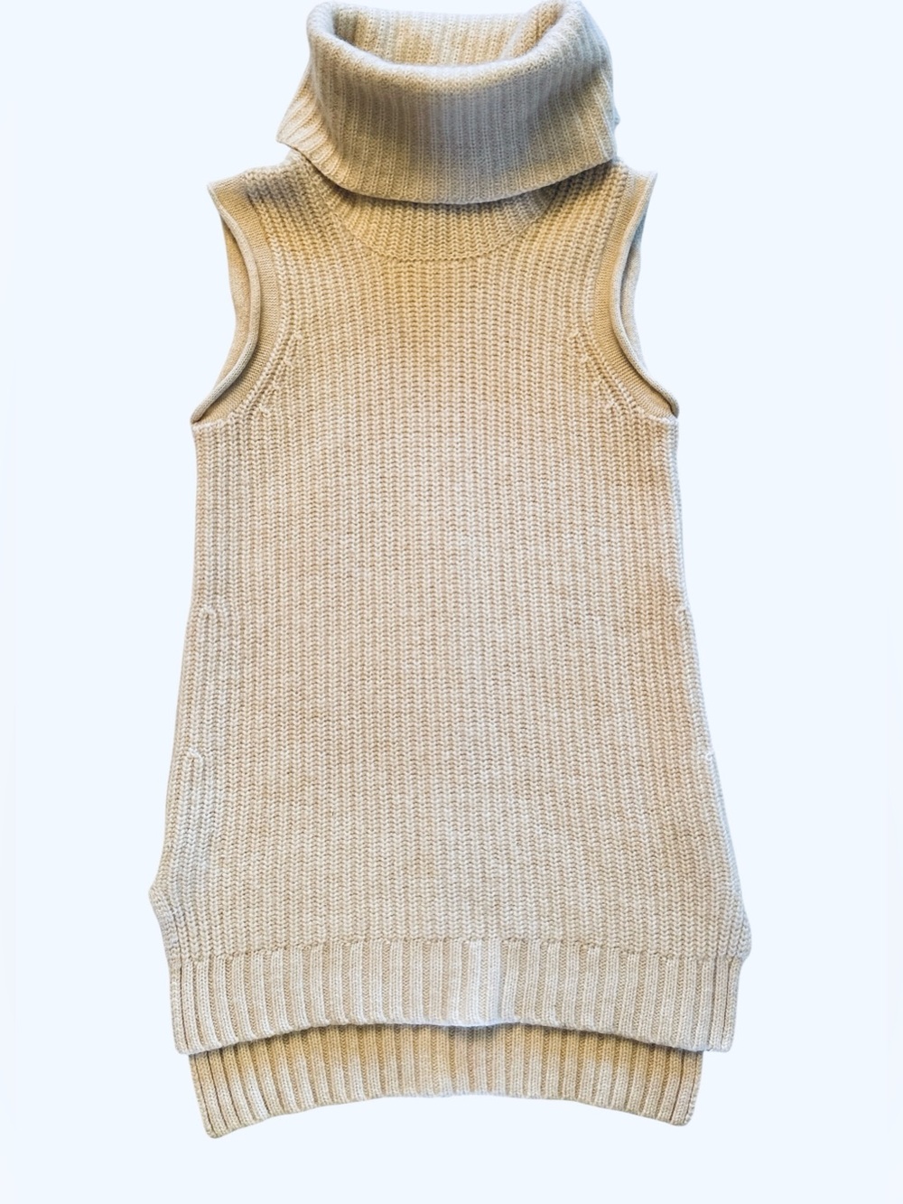 Saks Fifth Avenue 100% Cashmere Sleeveless Turtleneck Tunic Sweater Ivory S